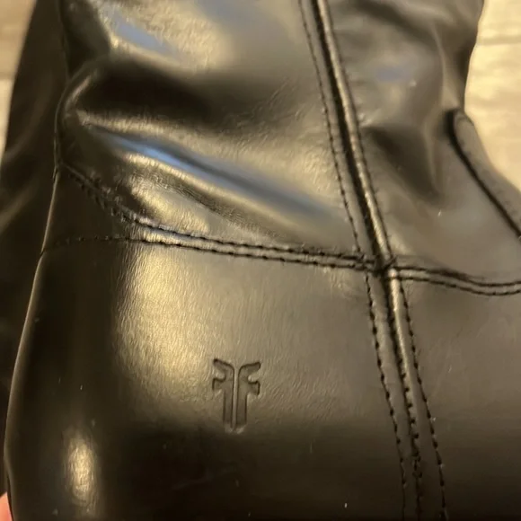 Frye Black Leather Knee-High Heeled Boots - Picture 7 of 7